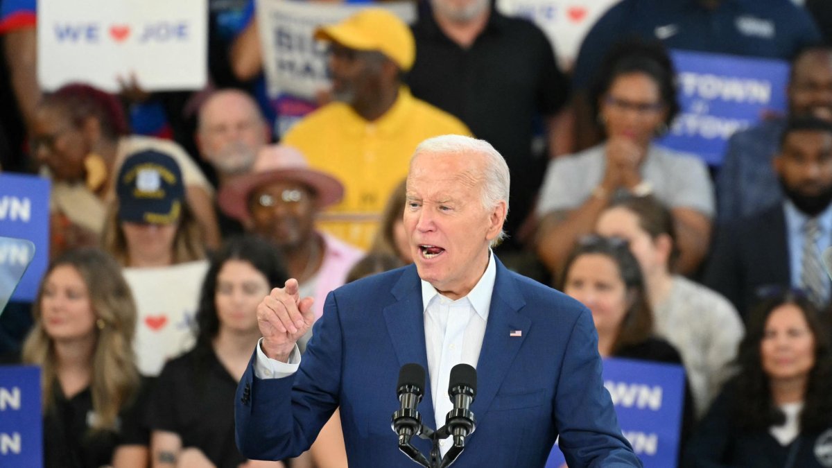 Biden speaks during a campaign event at Renaissance High School in Detroit.