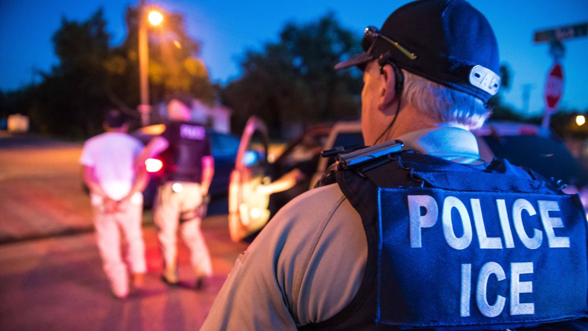 File images of ICE agents detaining a fugitive