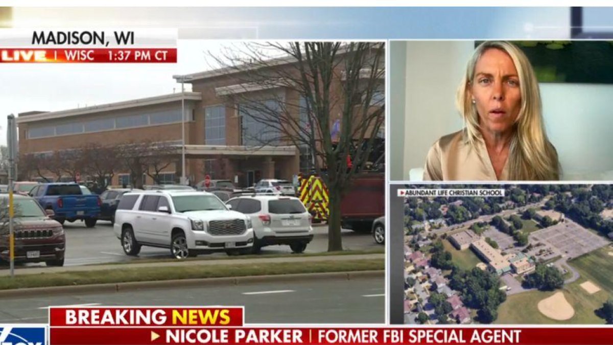 Screenshot with police at the school after the shooting.