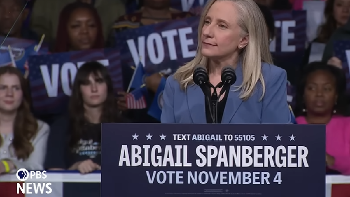 Spanberger at a campaign rally/Edit from screenshot.