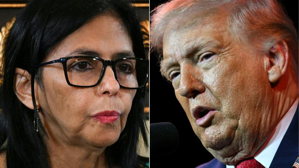 Delcy Rodriguez and Donald Trump in a collage of photos.