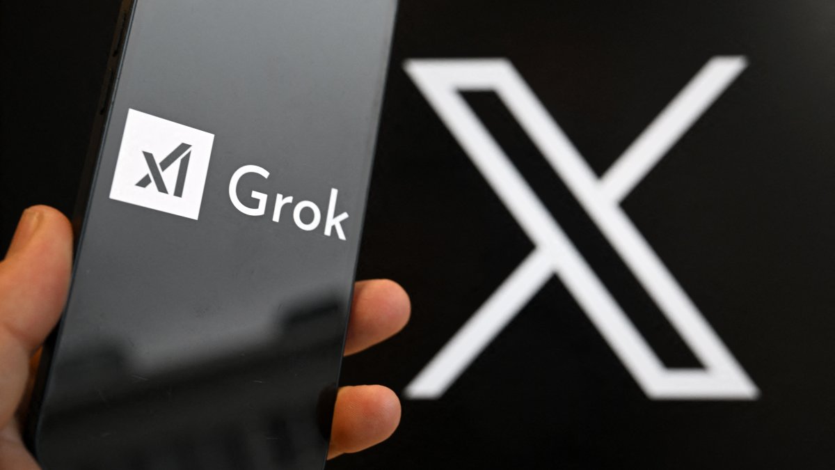 (Archivo) Una imagen con el logo de la IA Grok y de la red social X