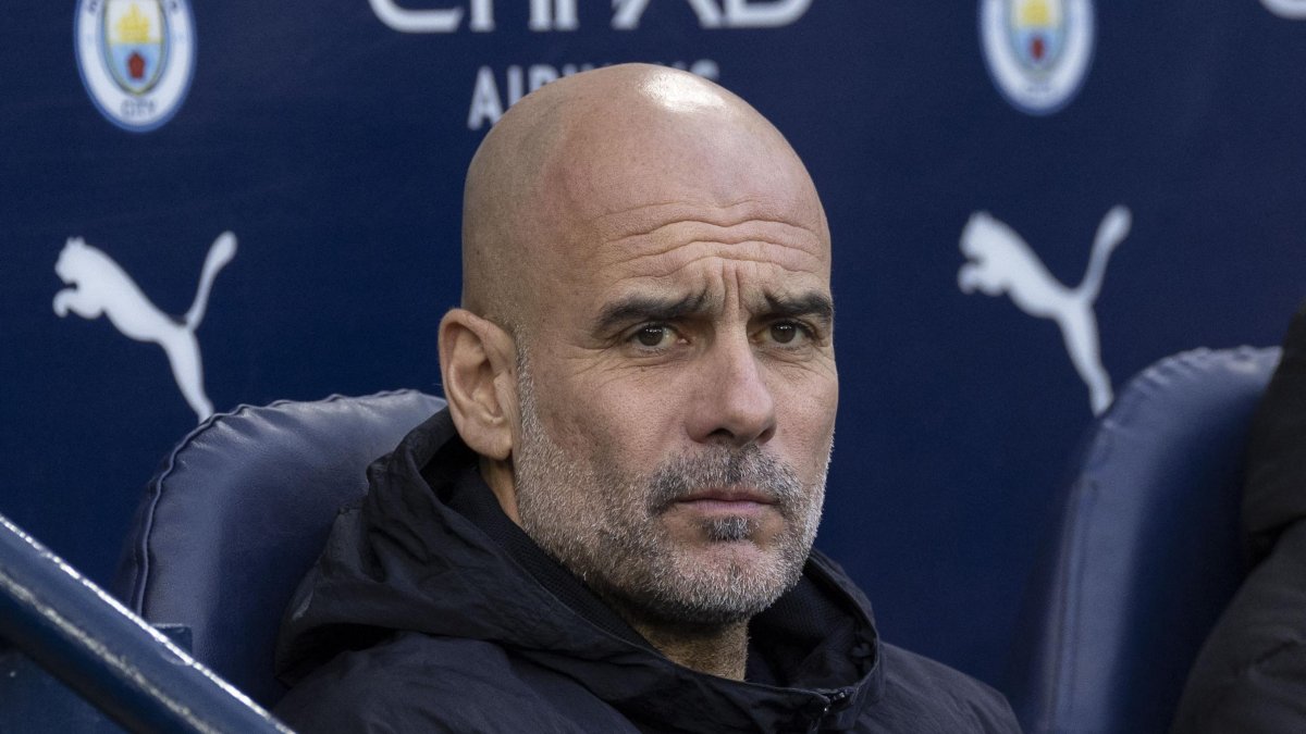 Pep Guardiola, during a Manchester City match in 2026