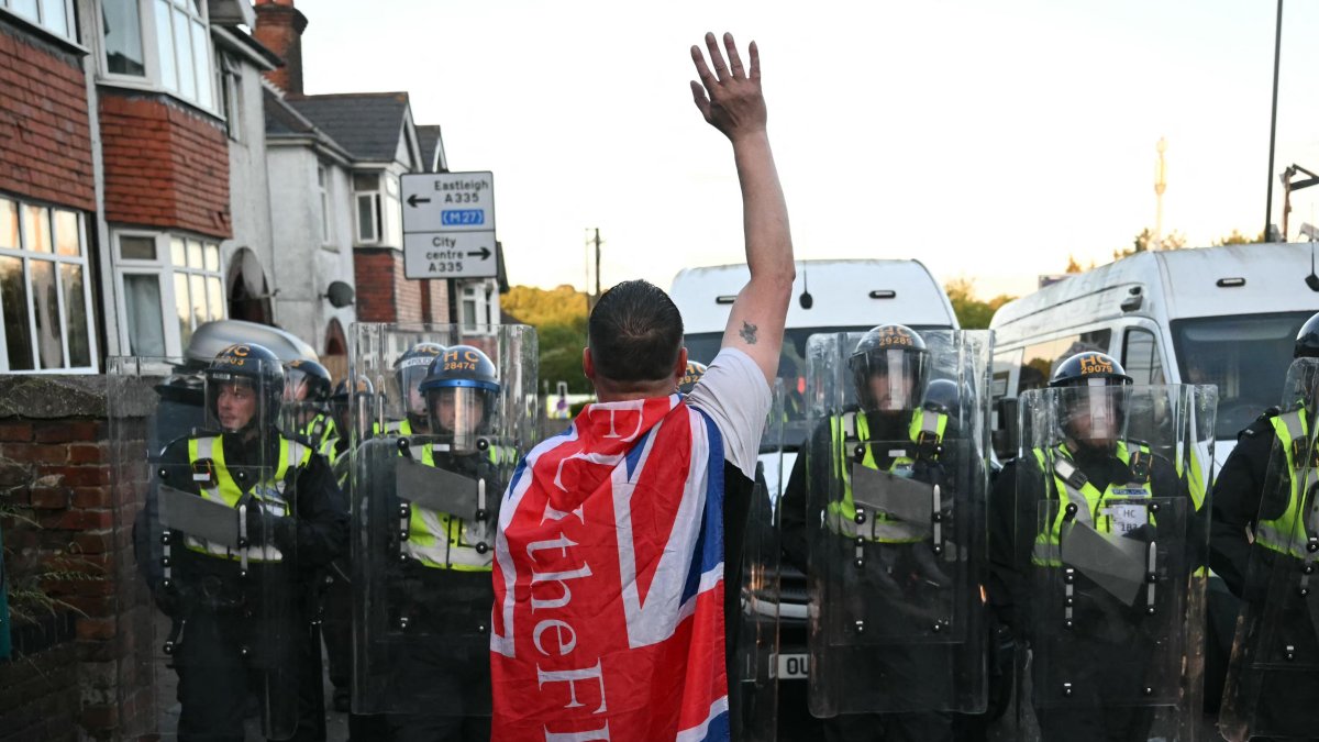 Protesters clash with police in Southampton.