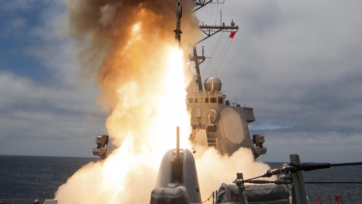 The destroyer USS John Paul Jones launches a Standard-6 (SM-6) missile)