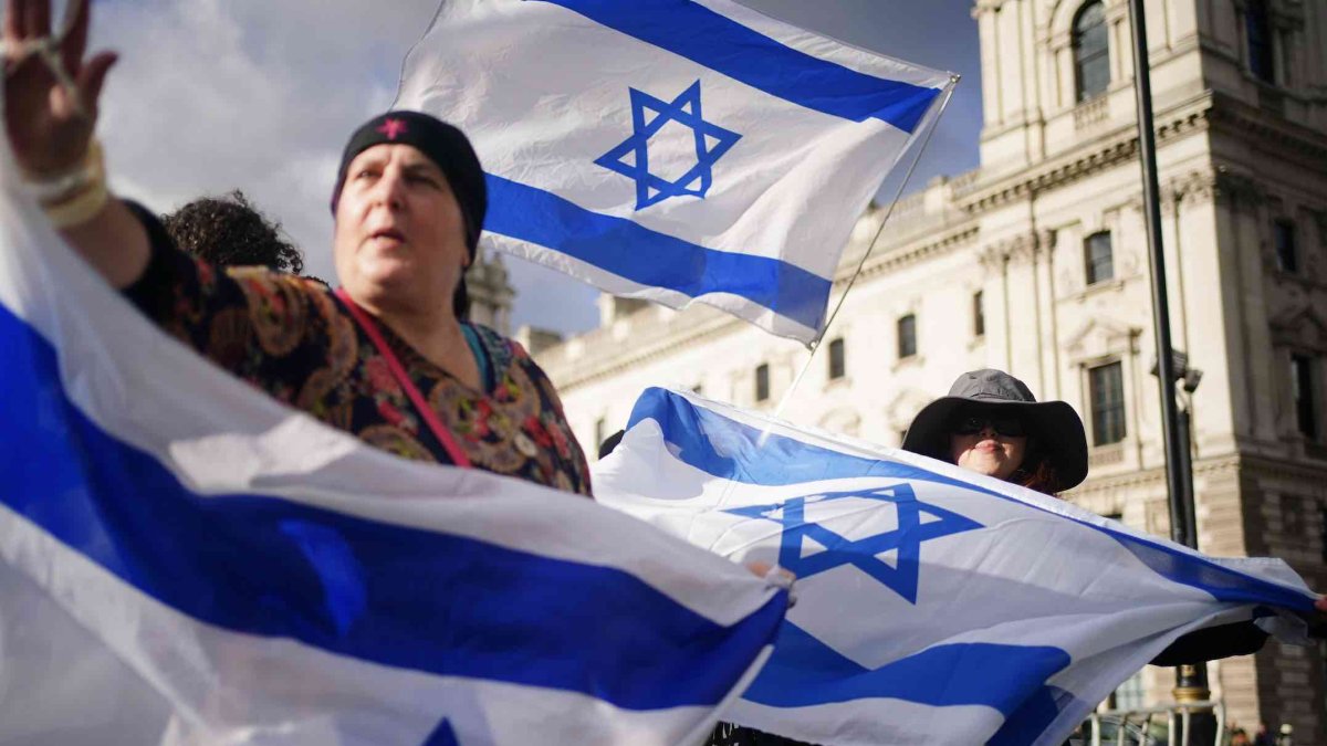 People take part in a pro-Israel rally in Parliament Square in London. Picture date: Sunday November 5, 2023.