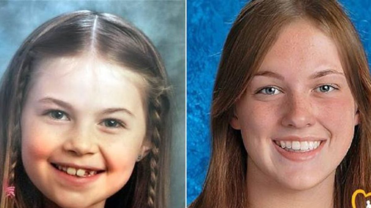 A la izquierda, imagen de Kayla Unbehaun en el momento de su desaparición en 2017; a la derecha, recreación digital de cómo se vería Kayla con 14 años (National Center for Missing & Exploited Children).