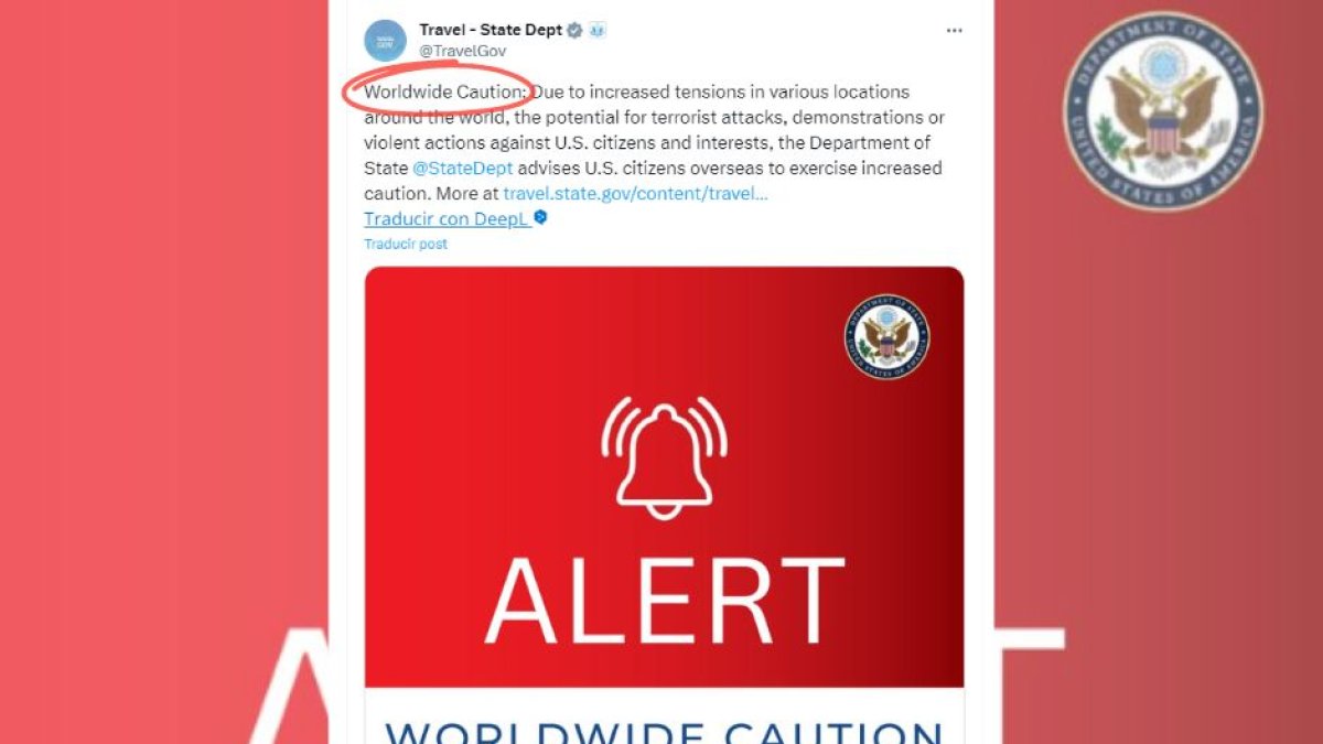 El Departamento de Estado emite una alerta de 