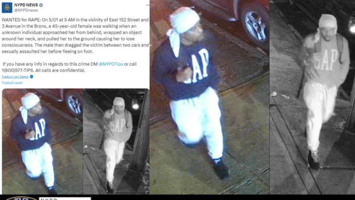 NYPD releases new photos of attacker who strangled and raped woman between two cars in the Bronx (@NYPDNEWS / Twitter).
