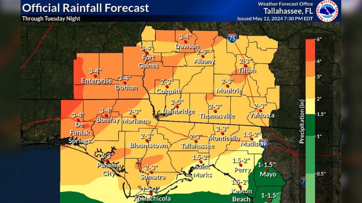 Tallahassee podría tener un clima complejo en las próximas 48 horas. (Servicio Meteorológico Nacional en Tallahassee / X)