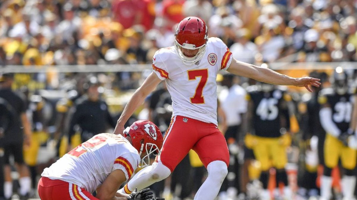 Harrison Butker (7) during a Kansas City Chiefs game.