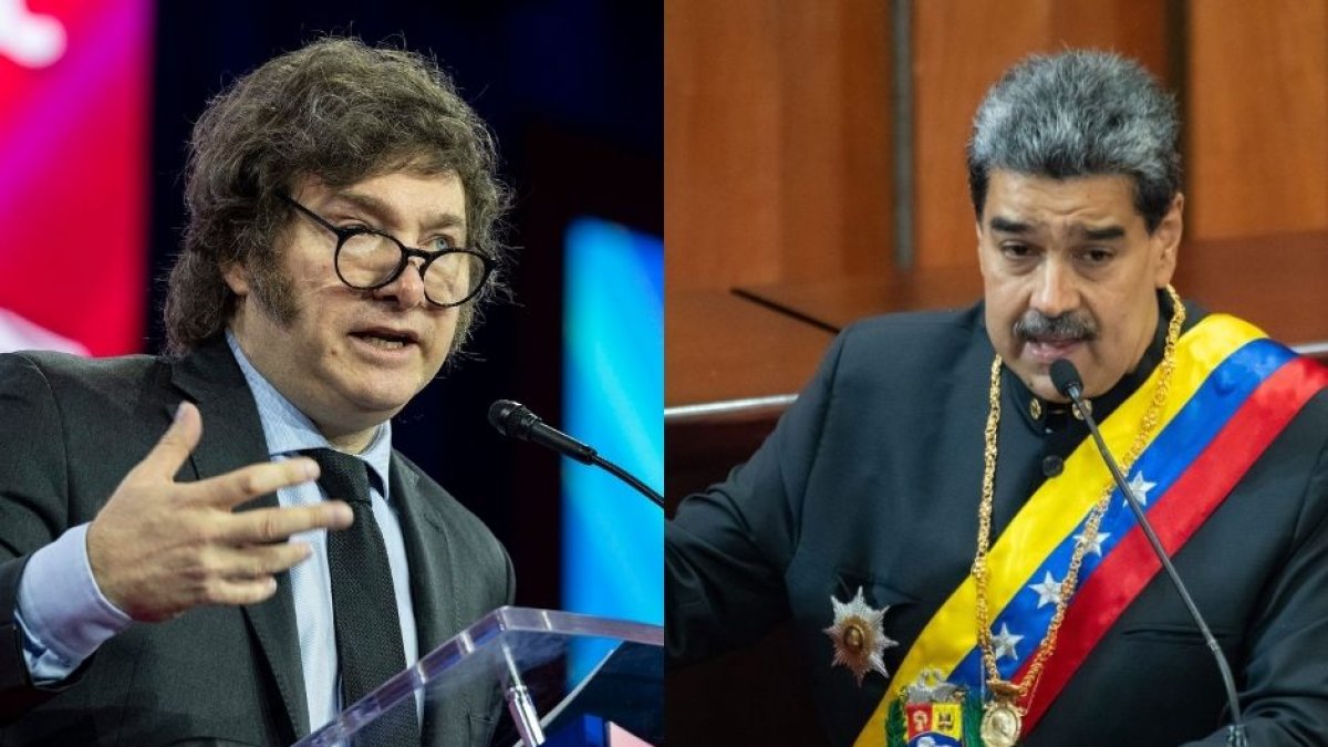 El presidente Javier Milei (i) y el dictador Nicolás Maduro (d). (Cordon Press)