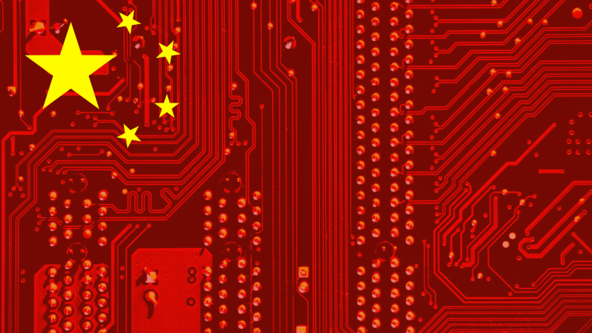 Bandera China en chips de tecnología
