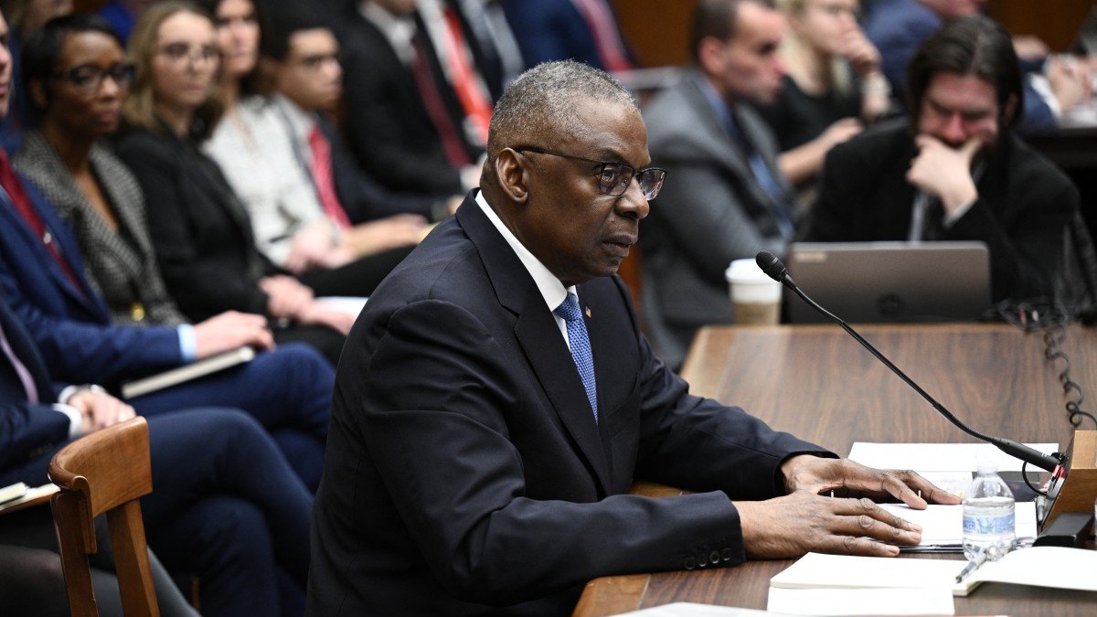US Defense Secretary Lloyd Austin testifies during a House Committee on Armed Services hearing to examine the circumstances in the failure to communicate his absence during his recent hospitalization, on Capitol Hill in Washington, DC, on February 29, 2024. - Austin kept US President Joe Biden in the dark about his prostate cancer diagnosis for weeks, while Biden and Congress were not told until days after he was hospitalized on January 1, 2024, for complications from his treatment. (Photo by Brendan SMIALOWSKI / AFP)