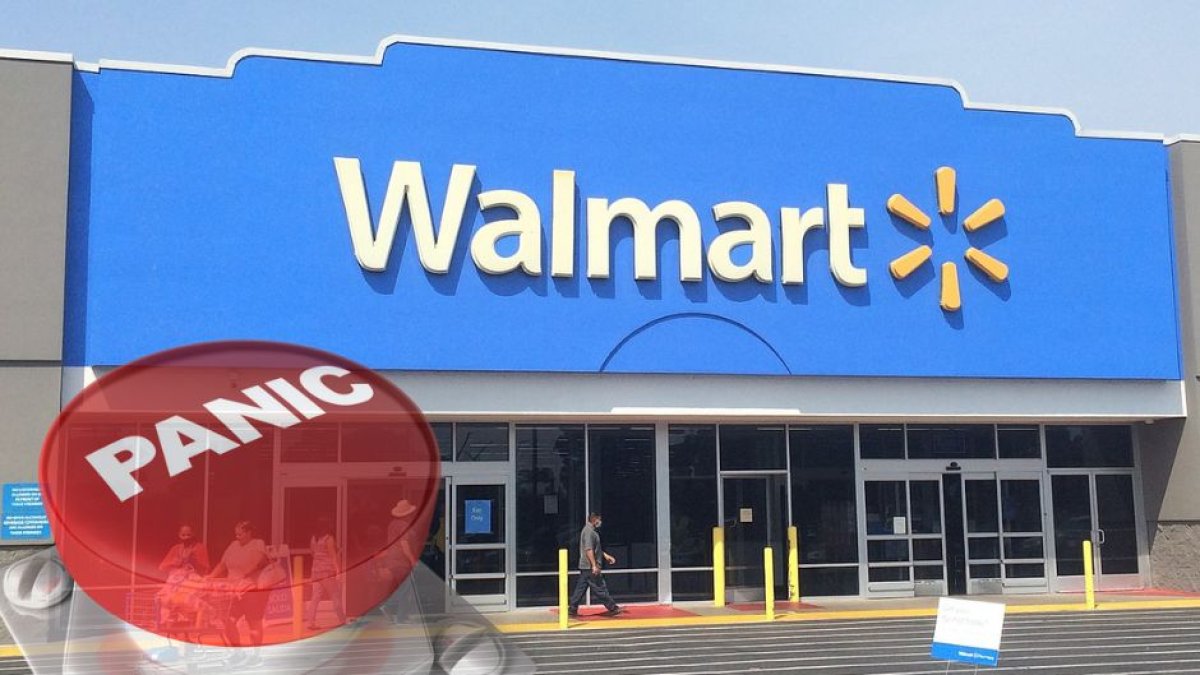 Fachada de una tienda Walmart y botón de pánico. (Tauro Esmeralda / Wikimedia Cominos - FreePnges).