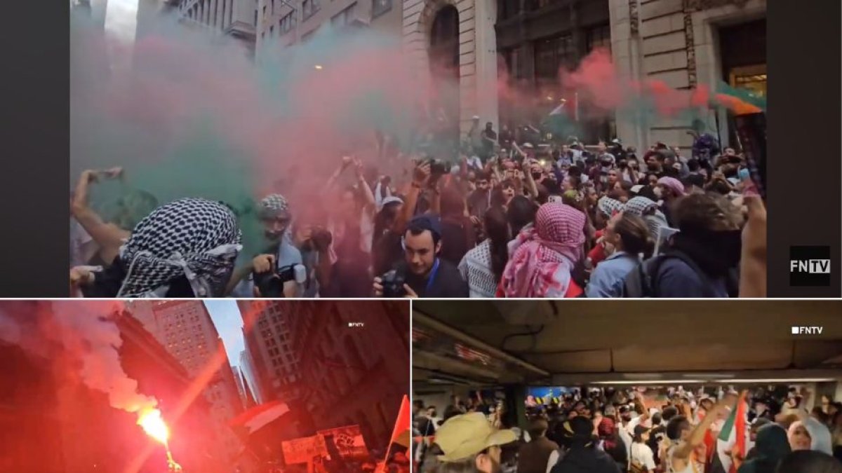 Imágenes de los manifestantes antisemitas en NYC captadas por Freedom News TV (YouTube // Captura de pantalla)