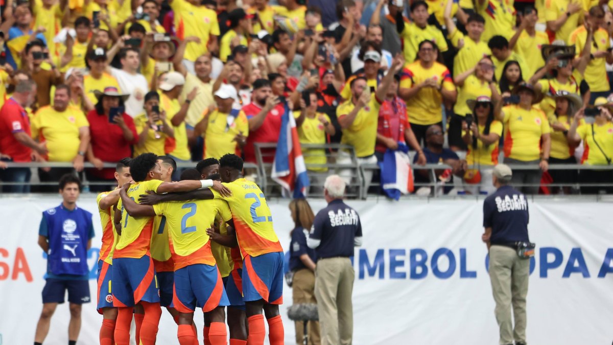 La selección colombiana celebra un gol a Costa Rica