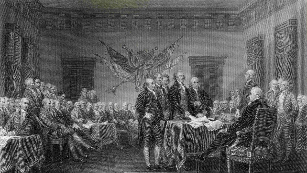 Declaración de Independencia de julio de 1776 a partir de una impresión grabada por W Greatbach