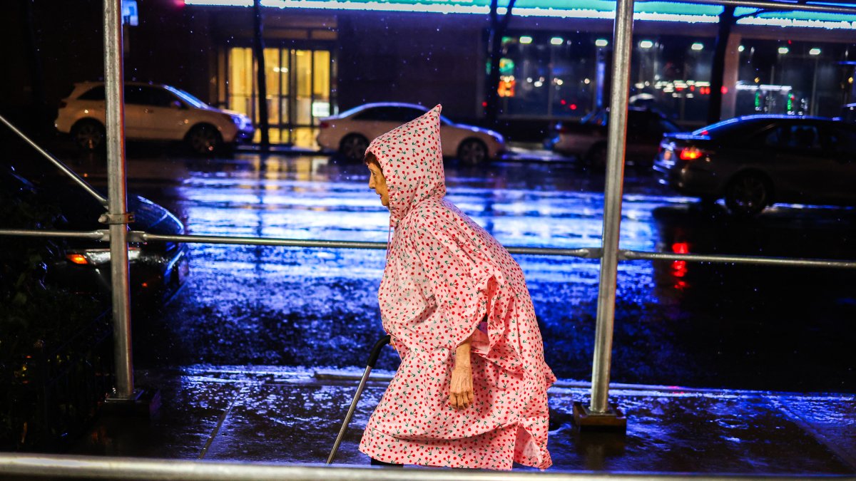 A woman walks in the rain in NYC