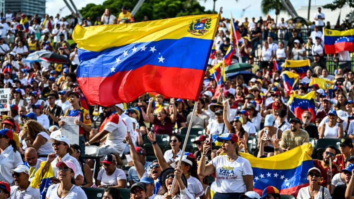 Venezuelan opposition shouts slogans during the 