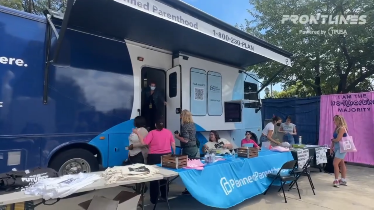 Planned Parenthood's mobile abortion clinic in front of DNC