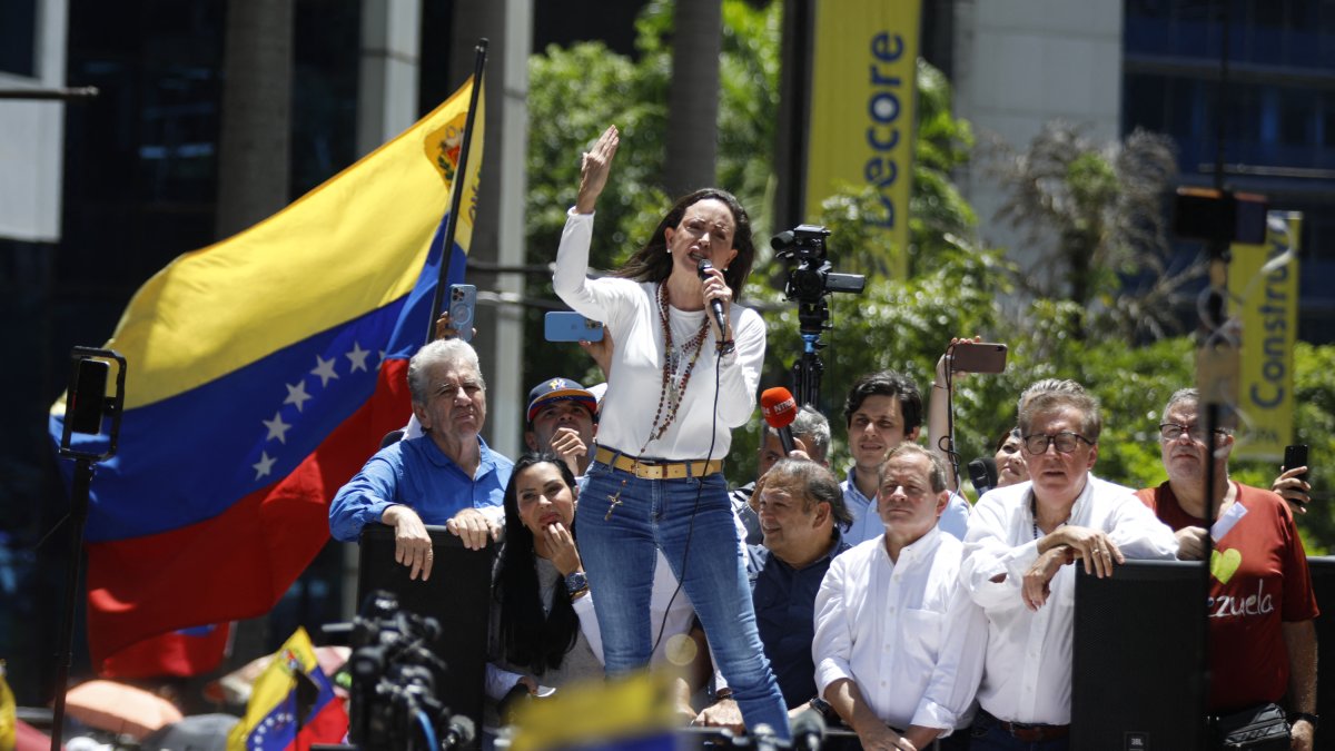 María Corina Machado, durante las protestas en Caracas el 28 de agosto de 2024