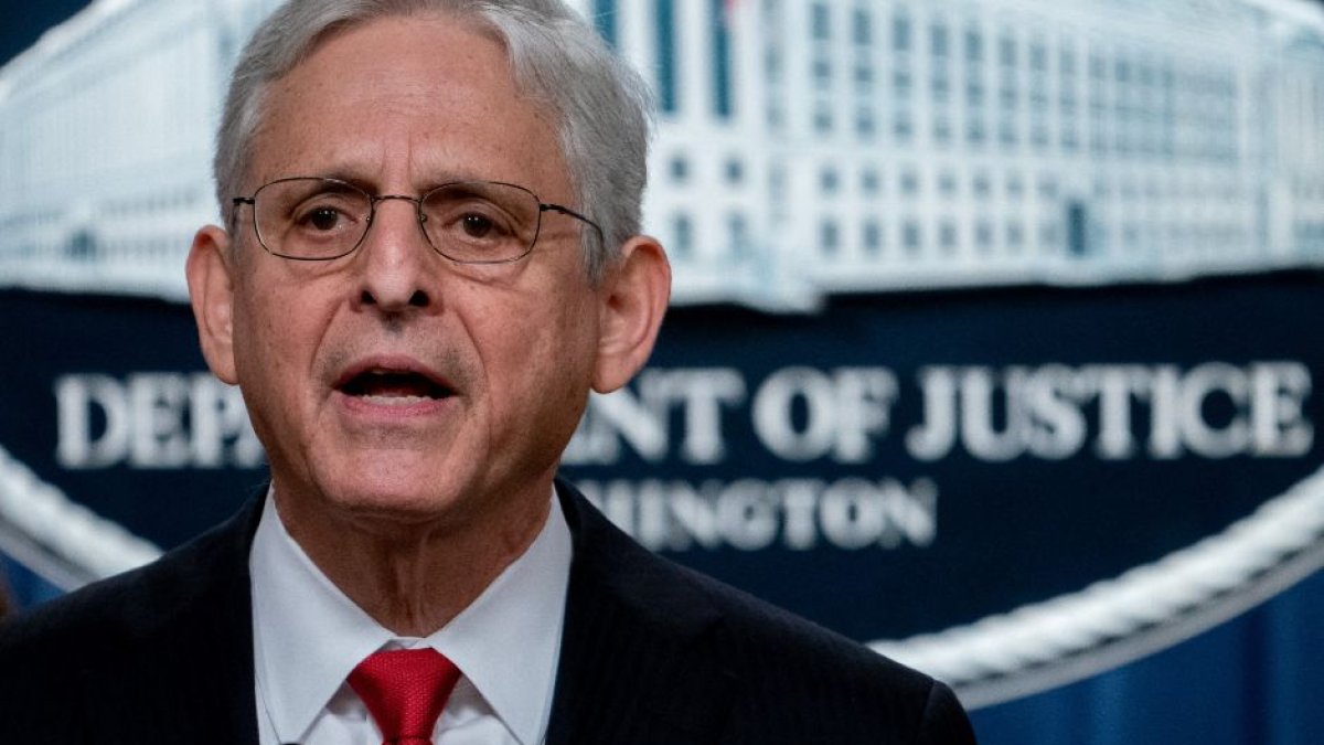 U.S. Attorney General Merrick Garland at a press conference.