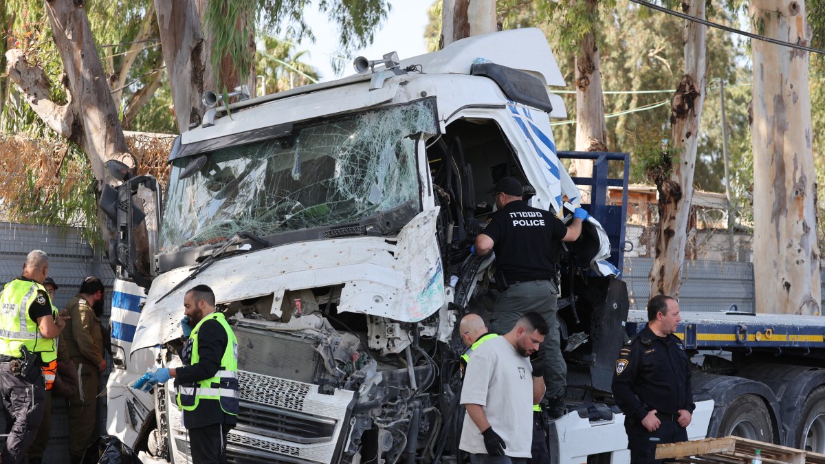 Emergency crews after a truck into a crowd of people in Ramat Hasharon.