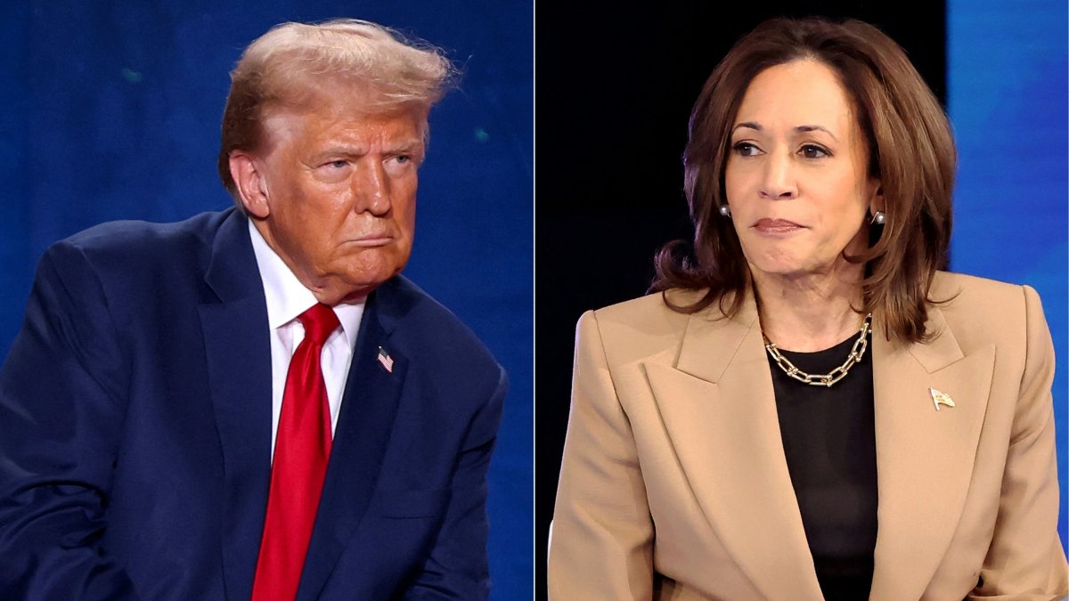 A la izquierda, el expresidente y candidato republicano Donald Trump; a la derecha, la vicepresidenta de y candidata demócrata Kamala Harris. 