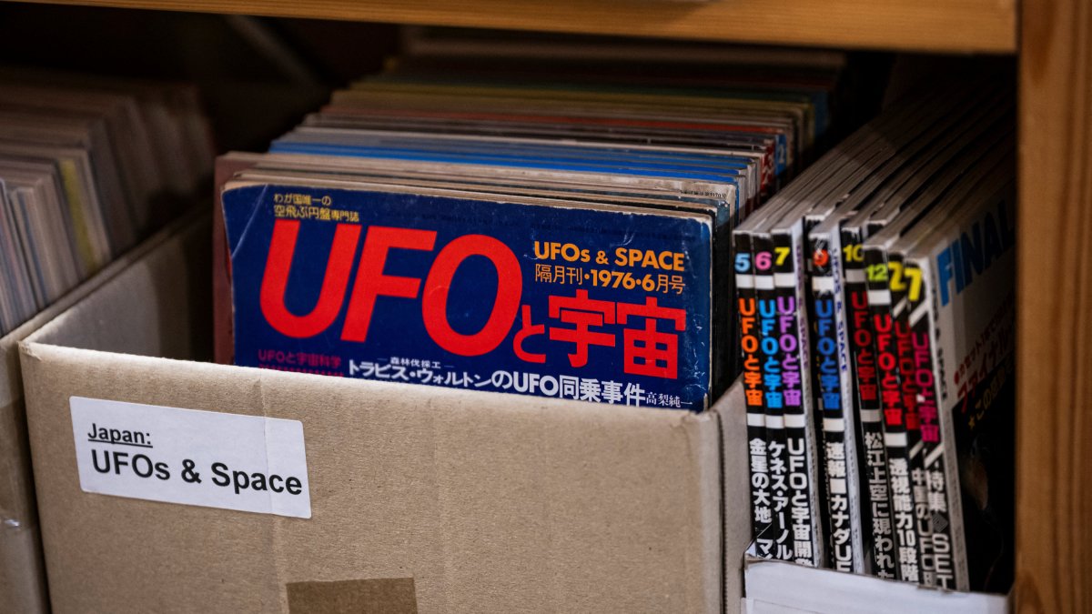 Old Japanese magazines on UFOs and space on display