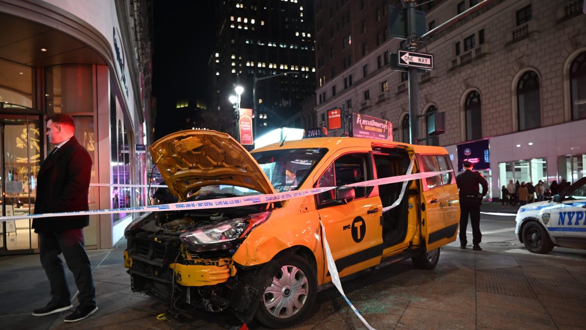 The crashed cab on the corner of Herald Square