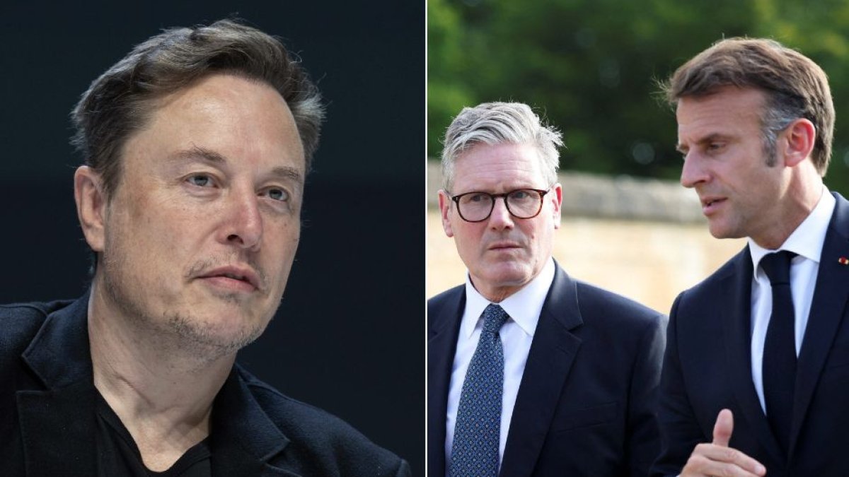 Elon Musk and European leaders Keir Starmer and Emmanuel Macron