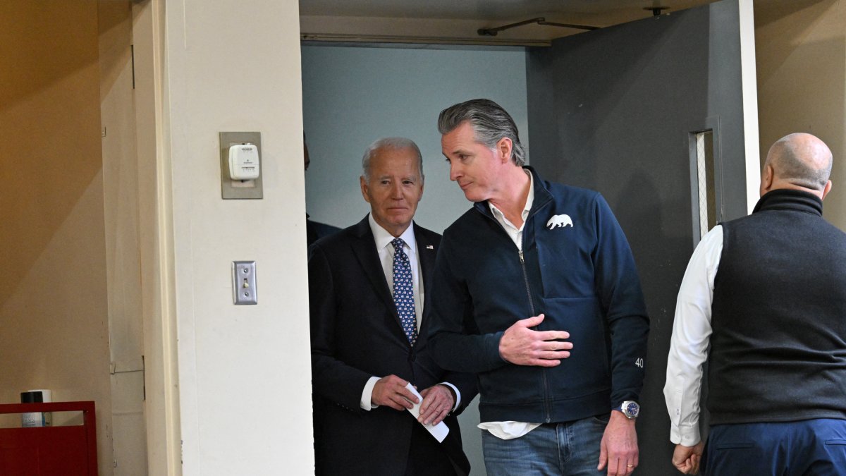 Joe Biden and Gavin Newsom prepare to meet the media.