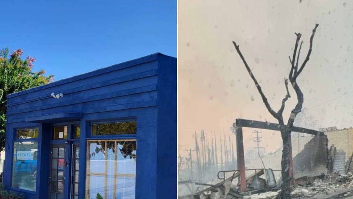 Rayuela School before and after the Eaton fire.