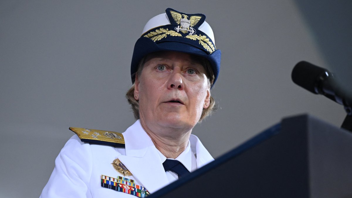Admiral Linda Fagan speaks at the U.S. Coast Guard (USCG).
