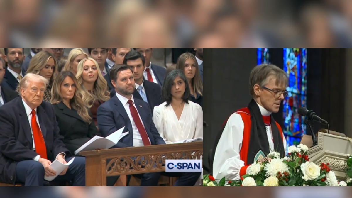 Donald Trump and JD Vance listen to Episcopal bishop Mariann Edgar Budde's sermon