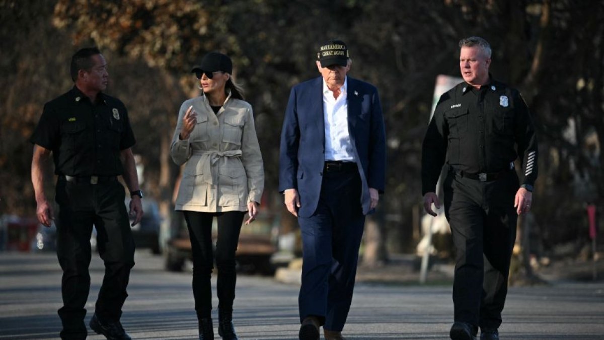 Donald Trump and Melania Trump in a Pacific Palisades neighborhood of Los Angeles, California.