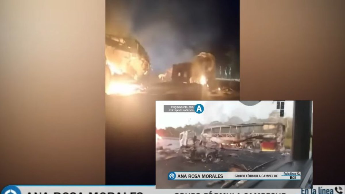 Captura de pantalla del accidente y del estado final del autobús