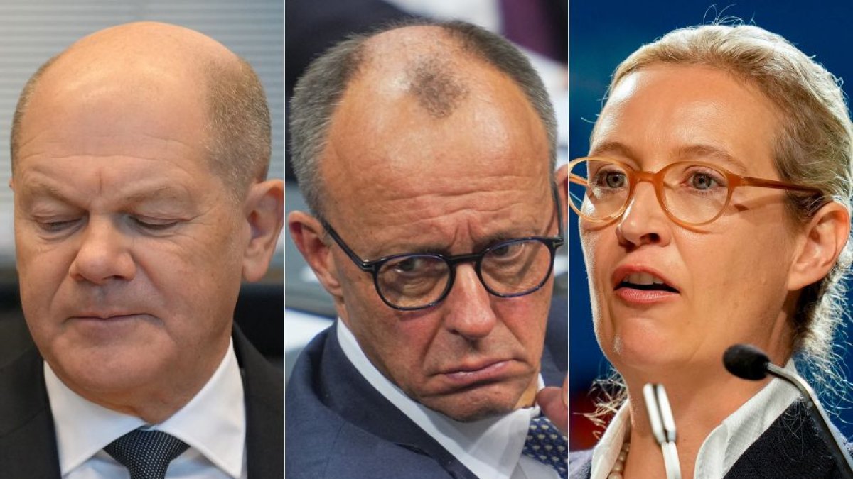 Olaf Scholz, Friedrich Merz y Alice Weidel