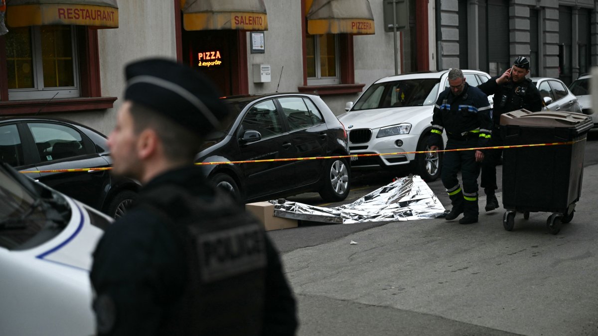 Police at the scene of the Islamist attack.