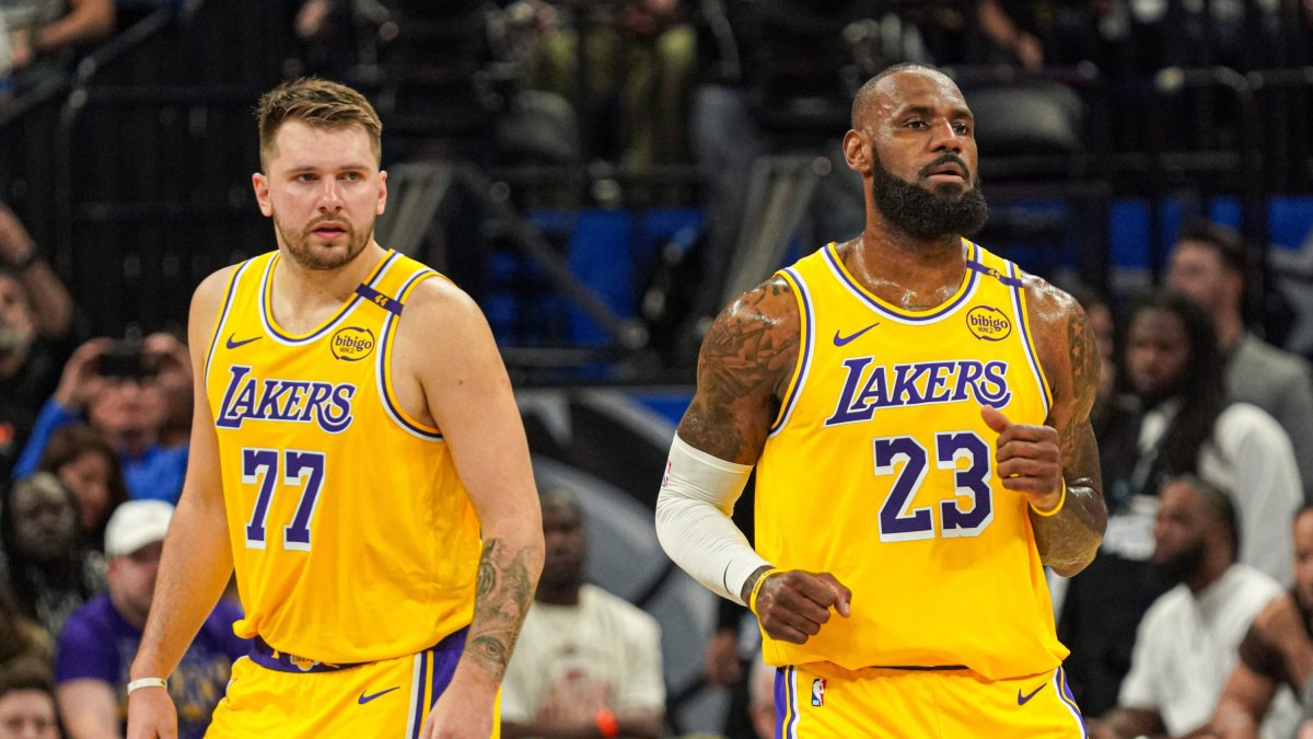 Doncic and James during the game against Orlando Magic.
