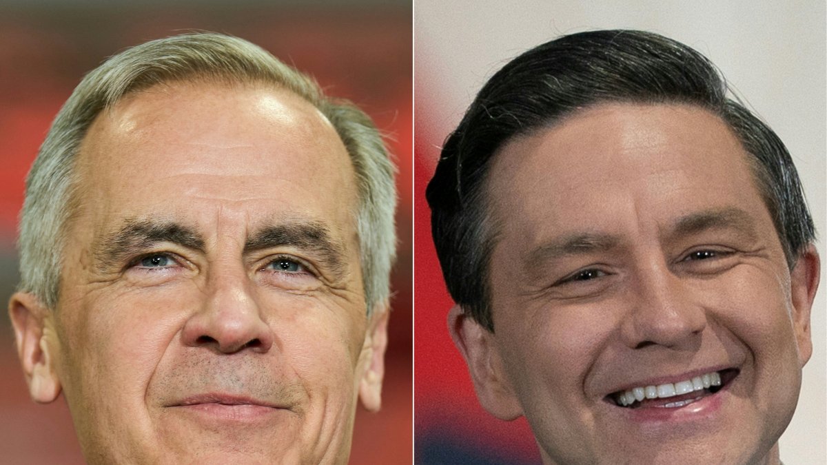 Esta combinación muestra al primer ministro Mark Carney y al conservador Pierre Poilievre