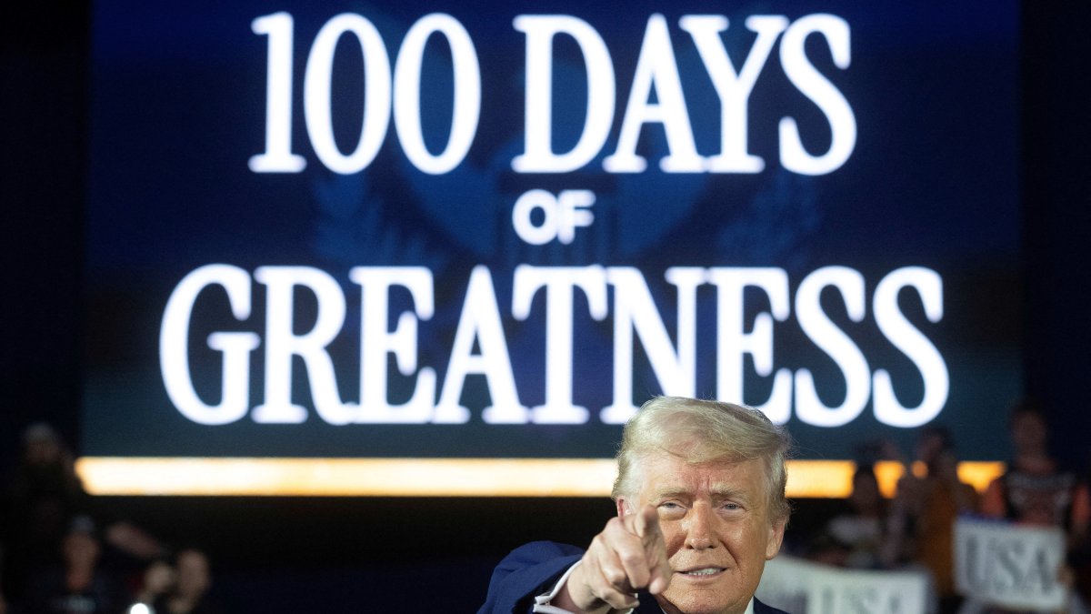 President Donald Trump during his rally in Michigan