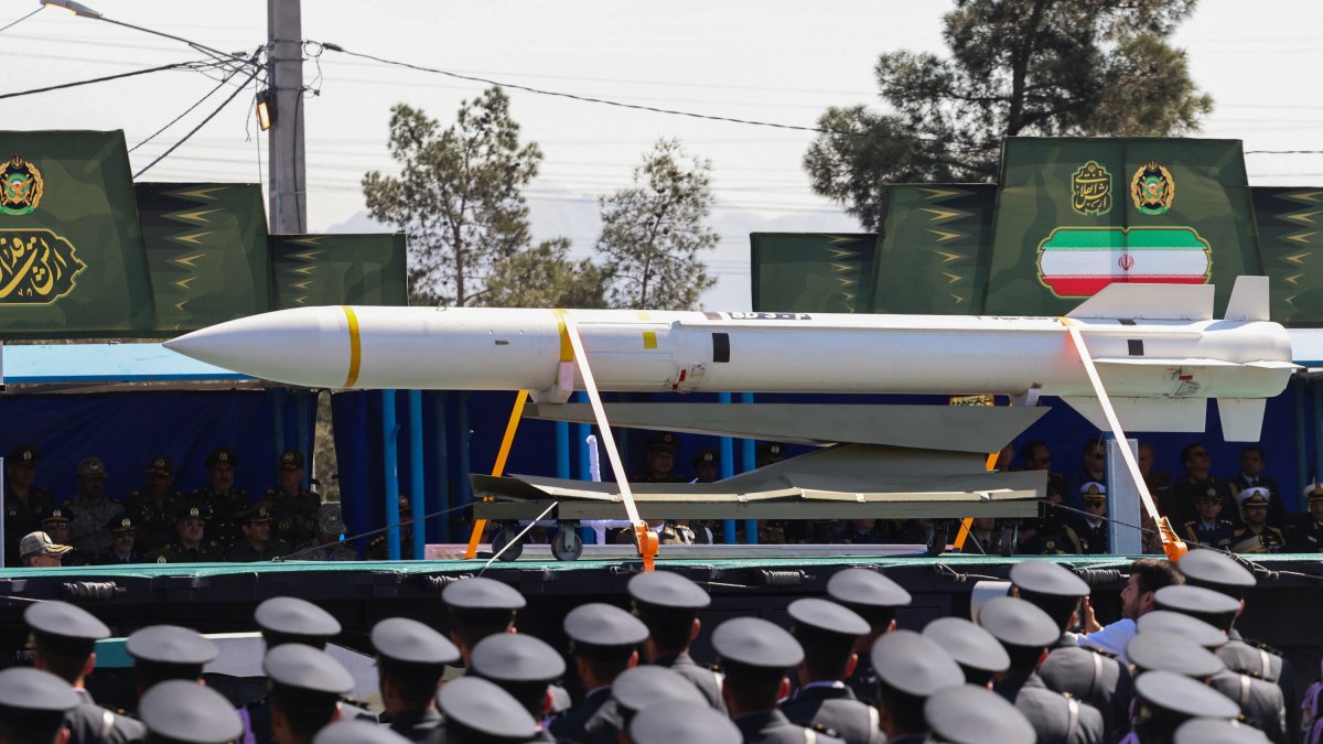 Iranian military display a missile in Iran.