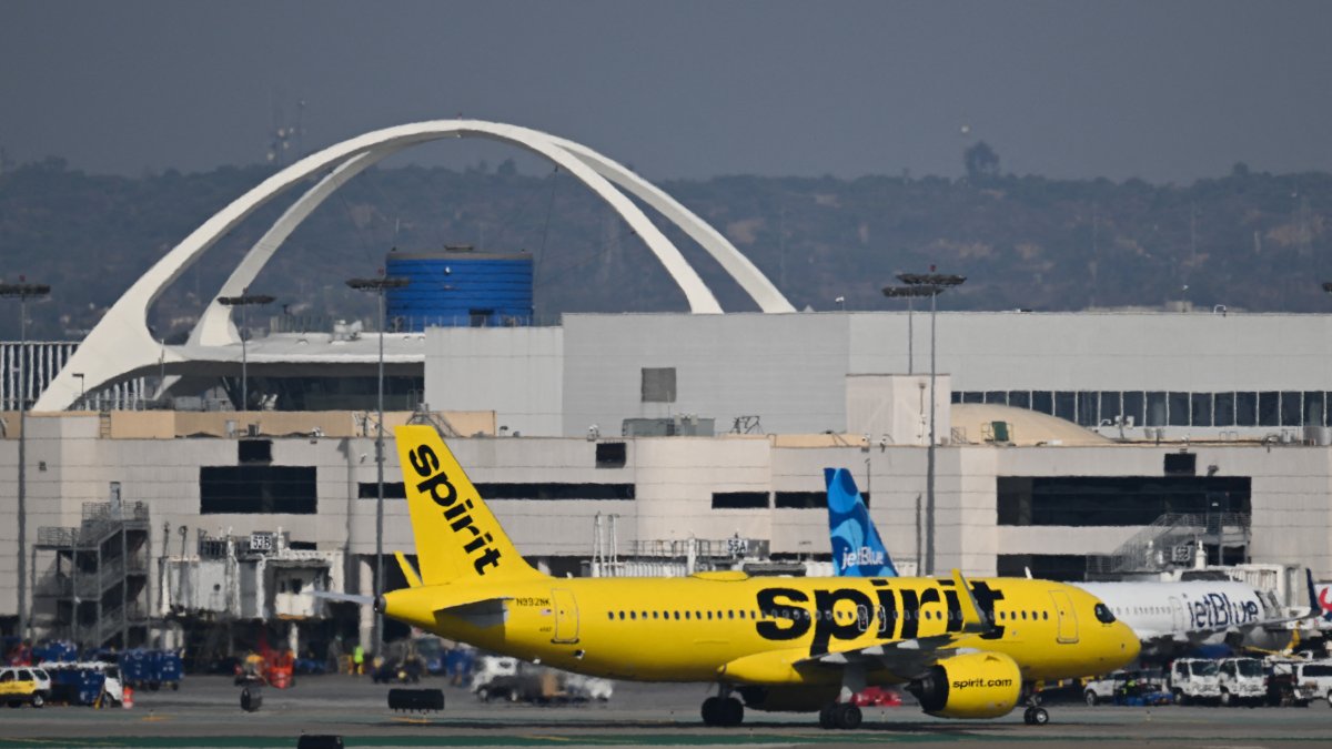 A Spirit Airlines Airbus A320 aircraft at Los Angeles International Airport