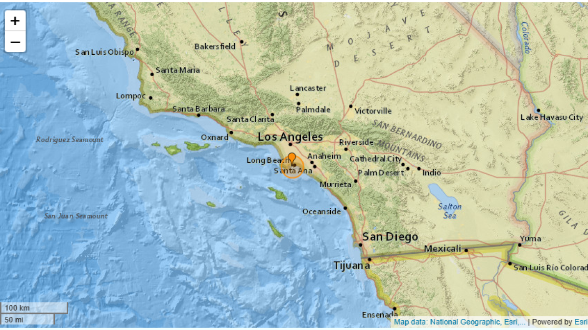Sismo en California - Captura de pantalla Earth Quaketrack