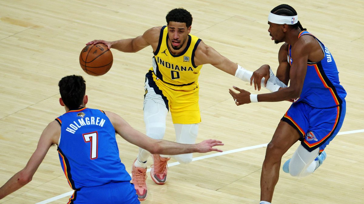 Haliburton (Pacers), facing Holmgren and Gilgeous-Alexander (Thunder)