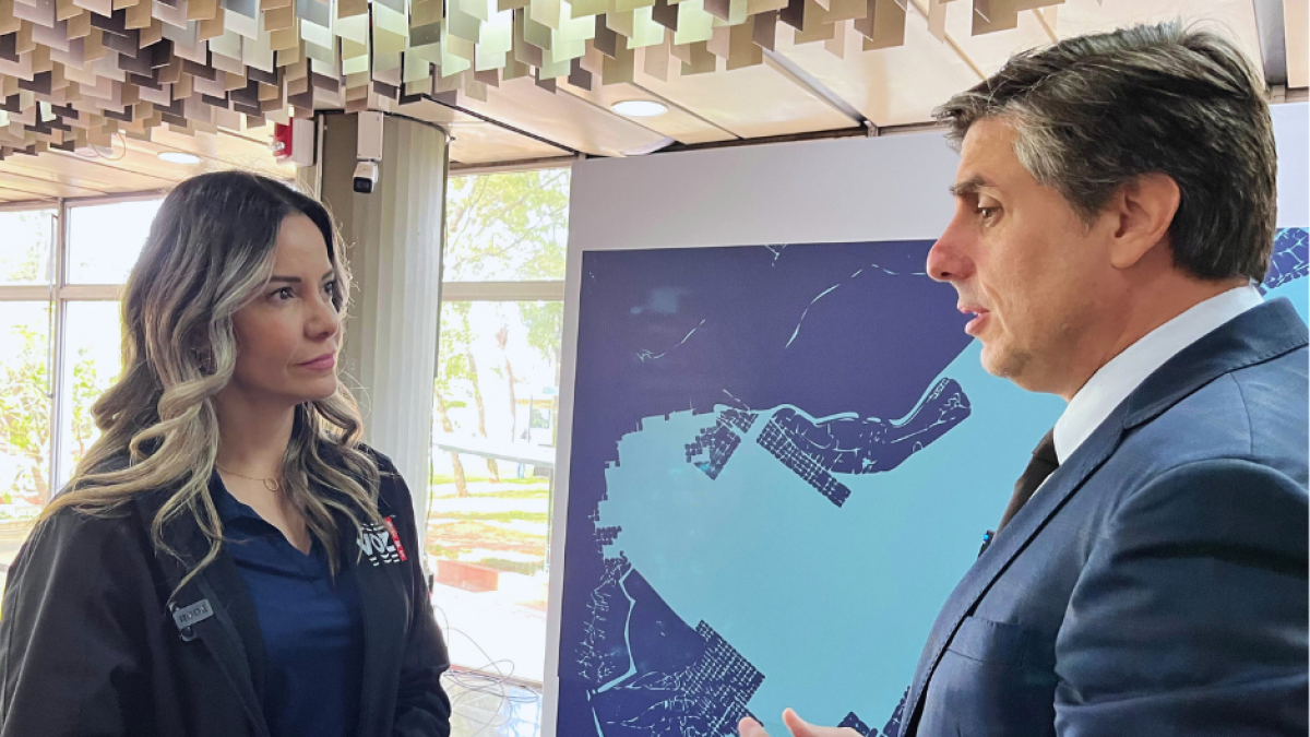 Karina Yapor, executive director of VOZ, interviews MEP Jorge Martin