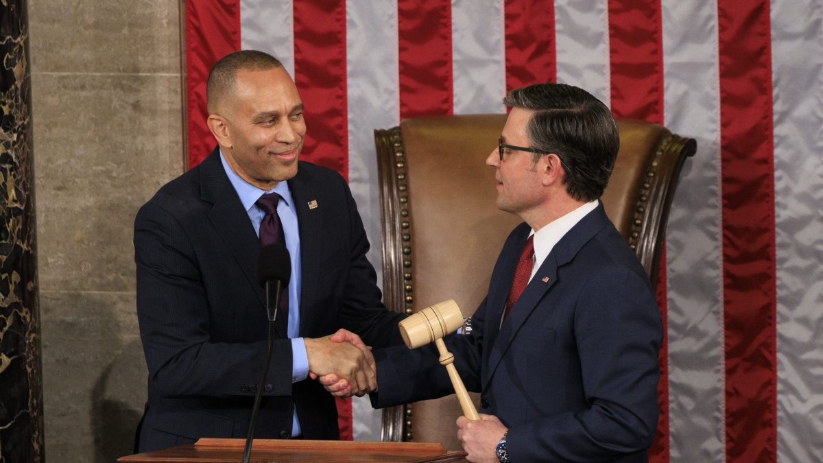 Hakeem Jeffries and Mike Johnson in January.