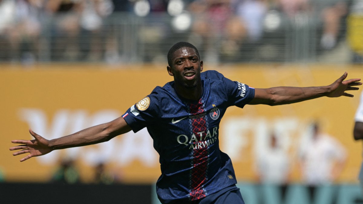 Dembele celebrates his goal against Real Madrid